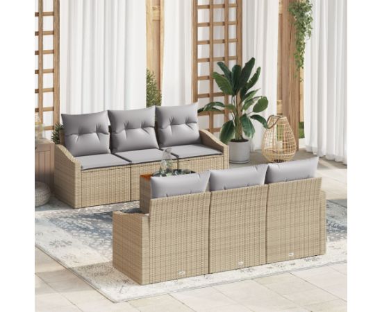 vidaXL Zestaw Sofy Ogrodowej 7 Części z Poduszkami Beżowy Polirattan Akacja Dārza mēbeļu komplekti