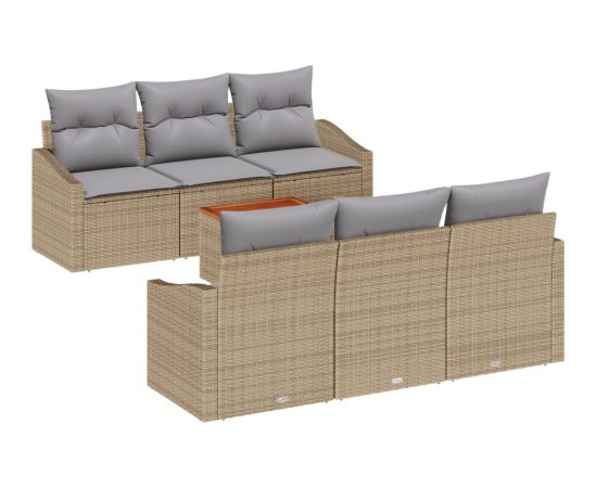 vidaXL Zestaw Sofy Ogrodowej 7 Części z Poduszkami Beżowy Polirattan Akacja Dārza mēbeļu komplekti