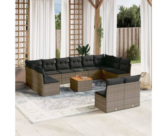 vidaXL 13-cz. zestaw mebli ogrodowych z poduszkami, szary, polirattan Dārza mēbeļu komplekti