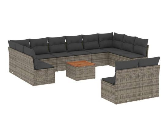 vidaXL 13-cz. zestaw mebli ogrodowych z poduszkami, szary, polirattan Dārza mēbeļu komplekti