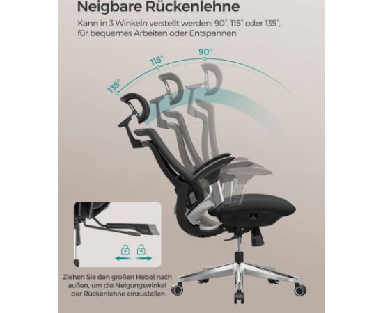 Krzesło biurowe Songmics Ergonomiczne regulowane krzesło biurowe rozkładane biurko - przednie lub tylne regulowane siedzenie - Obsługa do 150 kg - Black Biroja krēsli