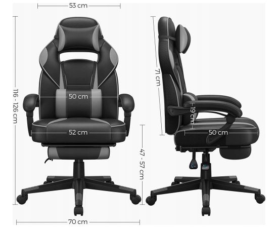 Krzesło biurowe Songmics Krzesło Do Gier Krzesło Biurowe Z Podnóżkiem, Krzesło Biurowe Z Zagłówkiem I Poduszką Lędźwiową, Z Regulacją Wysokości, Ergonomi Офисные стулья