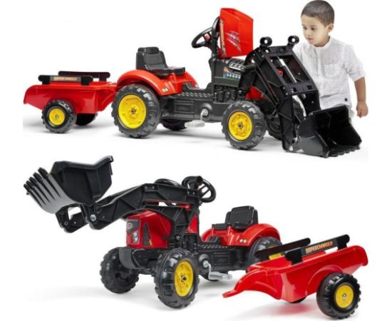 Falk Traktorek Supercharger Czerwony Otwierana Maska z Przyczepką + Łyżka