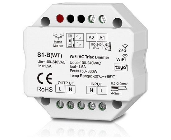 Skydance S1-B(WT) AC Triac Dimmer, Push-Dimm, Tuya, Wi-Fi Viedās lampas un spuldzes Skydance S1-B(WT) AC Triac Dimmer, Push-Dimm, Tuya, Wi-Fi Viedās lampas un spuldzes