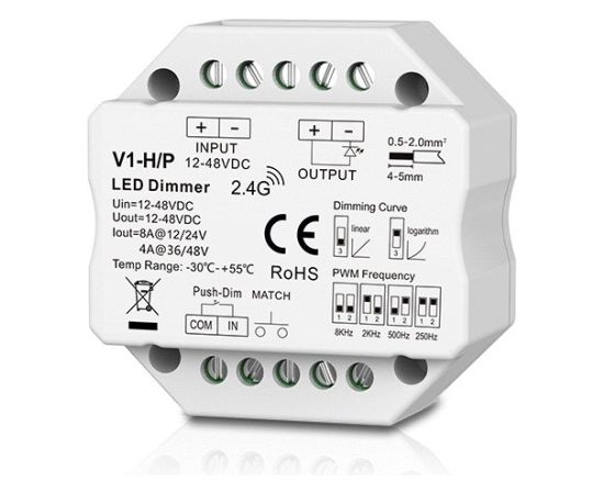 Skydance V1-H/P контроллер для светодиодных лент, 12-48V, 1x 8A, Push-Dimm Viedās lampas un spuldzes