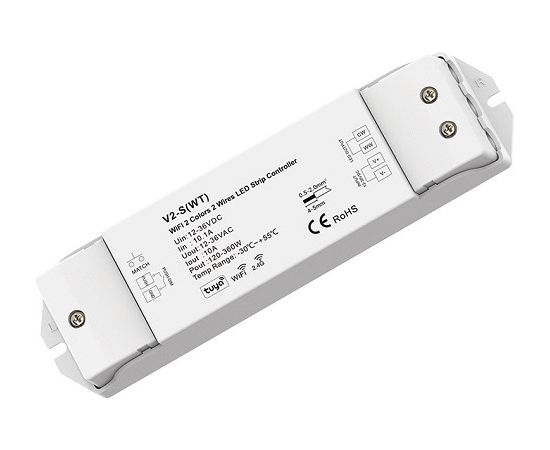 Skydance V2-S(WT) контроллер для светодиодных лент, 12-36V, 1x10A, Tuya, Wi-Fi Viedās lampas un spuldzes Skydance V2-S(WT) контроллер для светодиодных лент, 12-36V, 1x10A, Tuya, Wi-Fi Viedās lampas un spuldzes