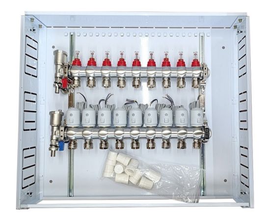 Hismart Heating Manifold 9 Loops with Thermal Actuators NC AC230V and Flow Meters Viedie slēdži