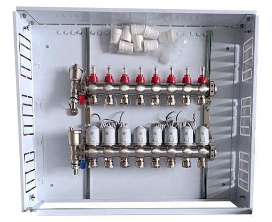 Hismart Heating Manifold 8 Loops with Thermal Actuators NC AC230V and Flow Meters Viedie slēdži