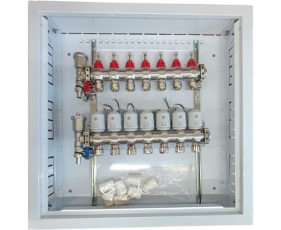 Hismart Heating Manifold 7 Loops with Thermal Actuators NC AC230V and Flow Meters Viedie slēdži