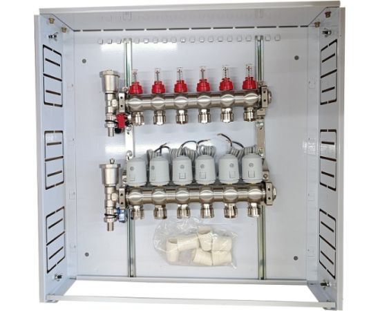 Hismart Heating Manifold 6 Loops with Thermal Actuators NC AC230V and Flow Meters Viedie slēdži