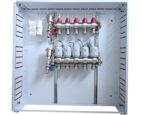 Hismart Heating Manifold 5 Loops with Thermal Actuators NC AC230V and Flow Meters Viedie slēdži