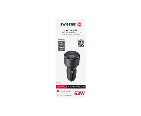 Swissten Автомобильное зарядное устройство USB-C PD / USB 63W