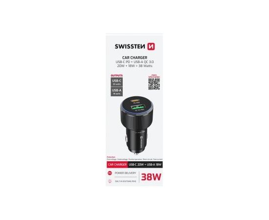 Swissten Автомобильное зарядное устройство USB-C PD / USB 38W Swissten Автомобильное зарядное устройство USB-C PD / USB 38W