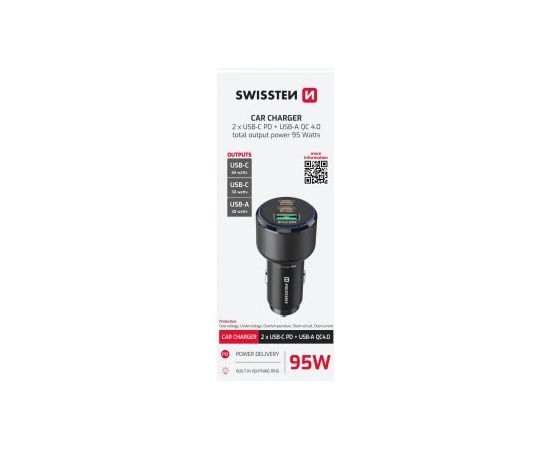 Swissten Автомобильное зарядное устройство 2x USB-C PD / USB / 95W