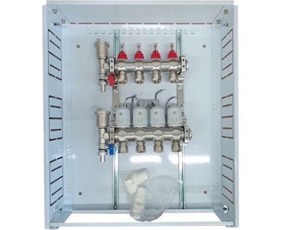 Hismart Heating Manifold 4 Loops with Thermal Actuators NC AC230V and Flow Meters Viedie slēdži