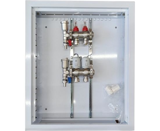 Hismart Heating Manifold 2 Loops with Thermal Actuators NC AC230V and Flow Meters Viedie slēdži