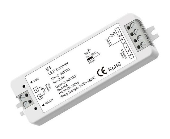 Skydance V1 контроллер для светодиодных лент, 5-36V, 1x 8A, Push-Dimm Viedās lampas un spuldzes Skydance V1 контроллер для светодиодных лент, 5-36V, 1x 8A, Push-Dimm Viedās lampas un spuldzes