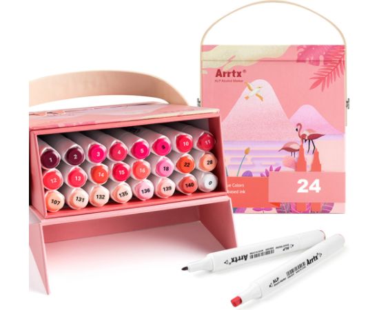 Double-sided Marker Pens ARRTX Alp, 24 Colours, red tone shade