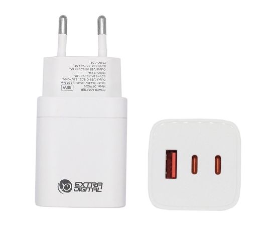 Extradigital Зарядное устройство EXTRA DIGITAL GaN 2x USB Type-C, USB Type-A: 65 Вт, PPS Extradigital Зарядное устройство EXTRA DIGITAL GaN 2x USB Type-C, USB Type-A: 65 Вт, PPS