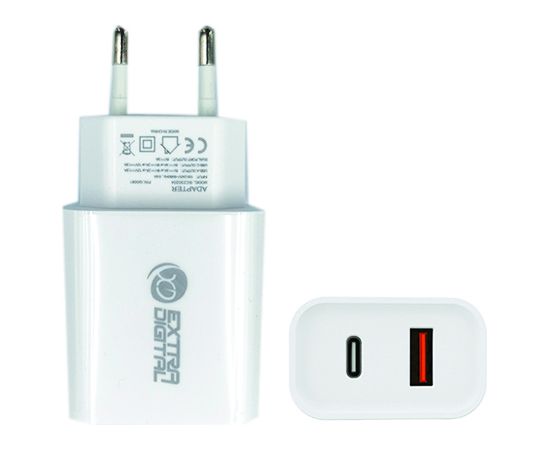 Extradigital Зарядное устройство EXTRA DIGITAL USB 3.0+ Type C: 220V, 20W, QC3.0+ PD Extradigital Зарядное устройство EXTRA DIGITAL USB 3.0+ Type C: 220V, 20W, QC3.0+ PD