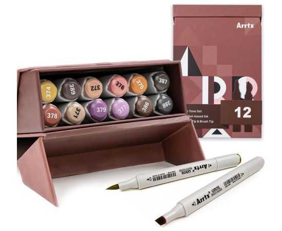 Double-sided Marker Pens ARRTX  Oros, 12 Colours, earth tone shade