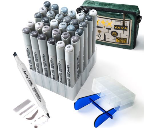 Double-sided Marker Pens ARRTX Oros, 32 Colours, grey tone shade