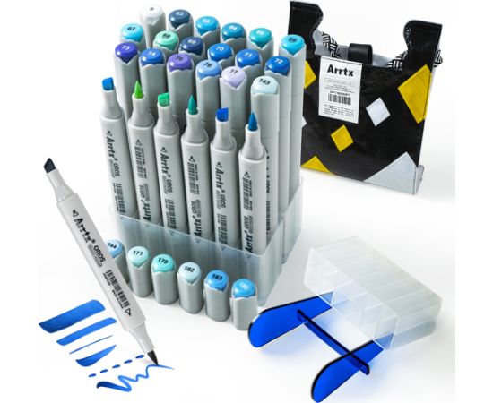 Double-sided Marker Pens ARRTX Oros, 24 Colours, blue tone shade