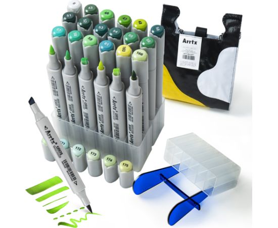 Double-sided Marker Pens ARRTX Oros, 24 Colours, green tone shade