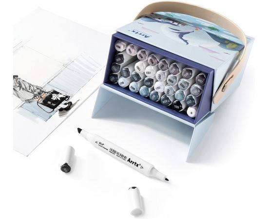 Double-sided Marker Pens ARRTX Alp, 32 Colours, grey tone shade