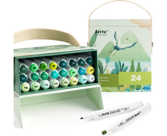 Double-sided Marker Pens ARRTX Alp, 24 Colours, green tone shade