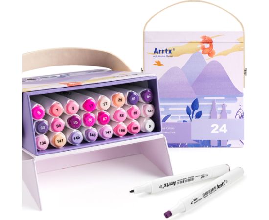Double-sided Marker Pens ARRTX Alp, 24 Colours, purple tone shade
