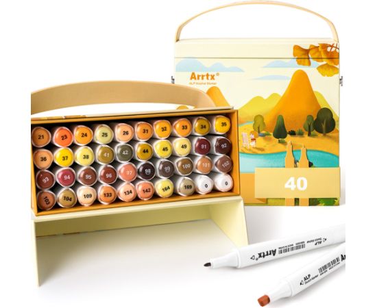 Double-sided Marker Pens ARRTX Alp, 40 Colours, yellow shade