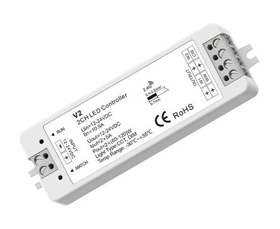 Skydance V2 контроллер для светодиодных лент, 12-24V, 2x5A Viedās lampas un spuldzes Skydance V2 контроллер для светодиодных лент, 12-24V, 2x5A Viedās lampas un spuldzes