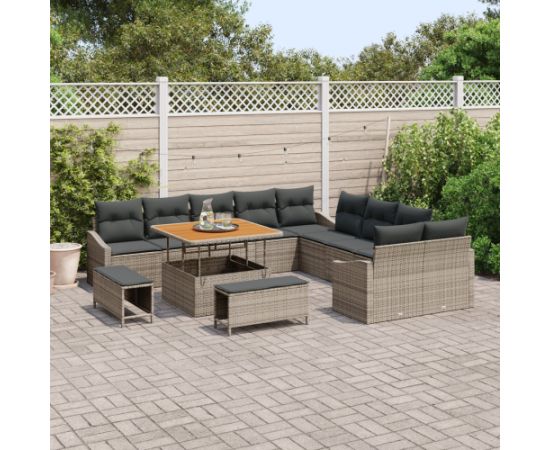 vidaXL 13-częściowy zestaw sofy ogrodowej z poduszkami - szary polirattan, akacja Dārza mēbeļu komplekti