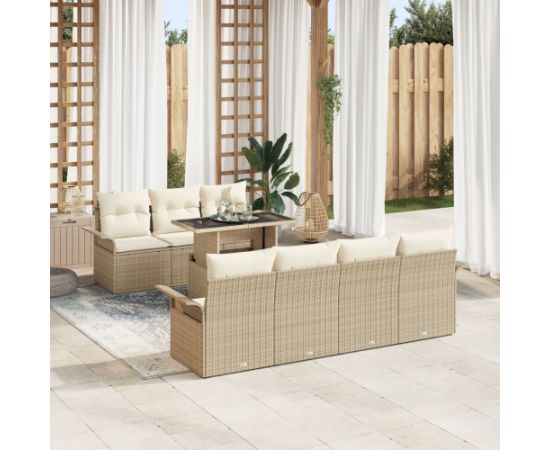 vidaXL 8 Częściowy Zestaw Sof Ogrodowych Z Poduszkami Beżowy Polirattan Dārza mēbeļu komplekti