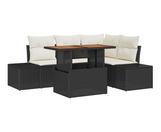 vidaXL 5-częściowy zestaw sof ogrodowych  z poduszkami Czarny Rattan Dārza mēbeļu komplekti