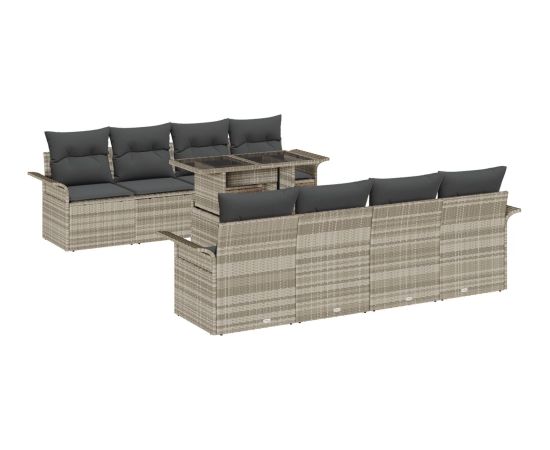 vidaXL 9-częściowy zestaw sof ogrodowych z poduszkami jasnoszary polirattan Dārza mēbeļu komplekti