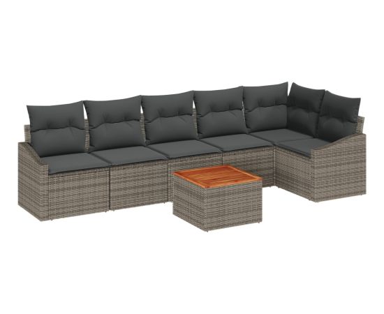 vidaXL Zestaw sof ogrodowych 7-częściowy z poduszkami szary polirattan akacja Dārza mēbeļu komplekti