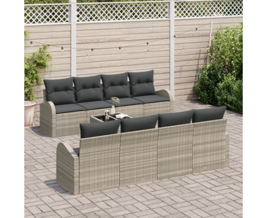 vidaXL 9-elementowy zestaw sof ogrodowych z poduszkami jasnoszary polirattan Dārza mēbeļu komplekti