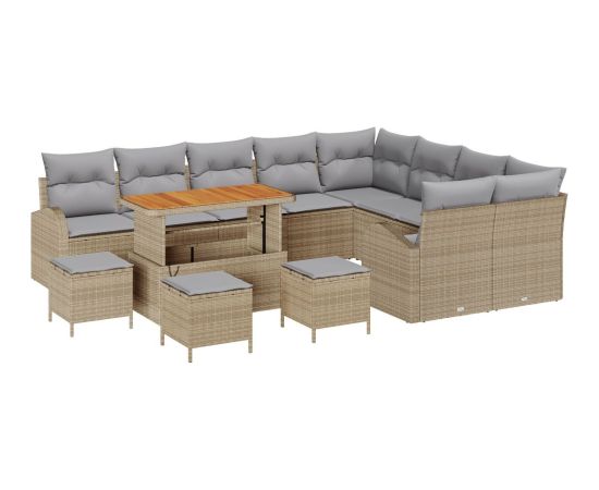 12-elementowy zestaw sofy ogrodowej vidaXL z poduszkami Beżowy Polirattan Akacja, 2-osobowy zestaw sofy ogrodowej vidaXL z schowkiem i poduszkami Beżowy Polirattan, 3-elementowy zestaw do jadalni ogrodowej vidaXL z poduszkami Beżowy Polirattan Akacja Dārza mēbeļu komplekti