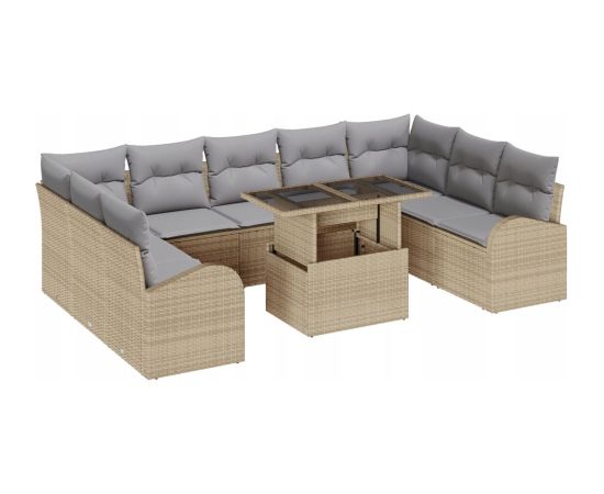 vidaXL 10-częściowy Zestaw Sofy Ogrodowej z Poduszkami Beżowy Rattan Poli, vidaXL 2-osobowa Sofa Ogrodowa z Przechowywaniem i Poduszkami Beżowy Rattan Poli Dārza mēbeļu komplekti