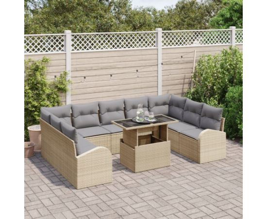 vidaXL 10-częściowy Zestaw Sofy Ogrodowej z Poduszkami Beżowy Rattan Poli, vidaXL 2-osobowa Sofa Ogrodowa z Przechowywaniem i Poduszkami Beżowy Rattan Poli Dārza mēbeļu komplekti
