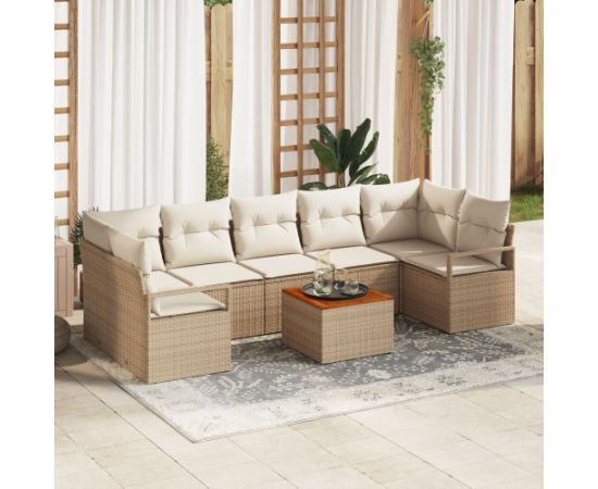 vidaXL 8-częściowy Zestaw Sof Ogrodowych z Poduszkami Beżowy Polirattan Akacja, vidaXL 2-osobowa Sofa Ogrodowa z Poduszkami Beżowy Polirattan Dārza mēbeļu komplekti