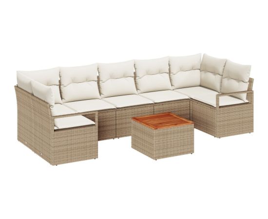 vidaXL 8-częściowy Zestaw Sof Ogrodowych z Poduszkami Beżowy Polirattan Akacja, vidaXL 2-osobowa Sofa Ogrodowa z Poduszkami Beżowy Polirattan Dārza mēbeļu komplekti