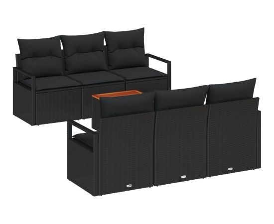 Zestaw ogrodowy vidaXL 7-częściowy z poduszkami czarny polirattan akacja, Zestaw 2-osobowy vidaXL z poduszkami czarny polirattan Dārza mēbeļu komplekti