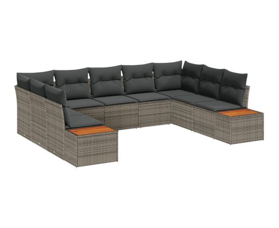 vidaXL Zestaw 9-częściowy sof ogrodowych  z poduszkami Szary Polirattan Akacja Dārza mēbeļu komplekti