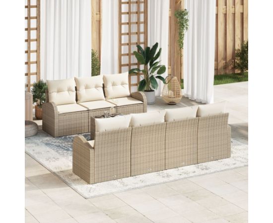 vidaXL Zestaw kanap ogrodowych  8 części z poduszkami Beżowy Polirattan Dārza mēbeļu komplekti
