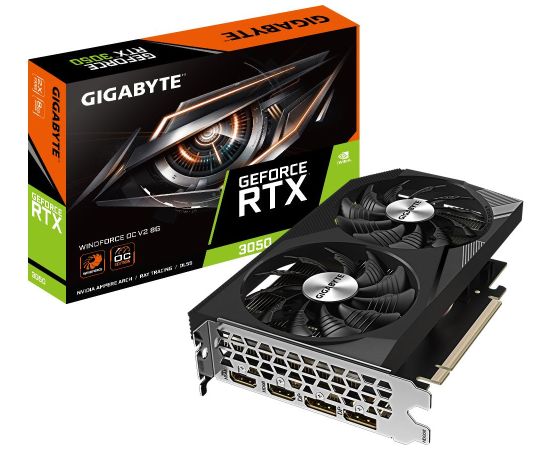 Graphics Card GIGABYTE NVIDIA GeForce RTX 3050 8 GB GDDR6 128 bit PCIE 4.0 16x Memory 14000 MHz 2xHDMI 2xDisplayPort GV-N3050WF2OCV2-8GD Grafiskās video kartes Graphics Card GIGABYTE NVIDIA GeForce RTX 3050 8 GB GDDR6 128 bit PCIE 4.0 16x Memory 14000 MHz 2xHDMI 2xDisplayPort GV-N3050WF2OCV2-8GD Grafiskās video kartes
