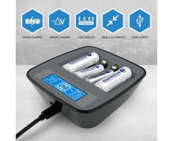 Battery charger Ni-MH USB-C everActive NC1000MV2 Bateriju lādētāji