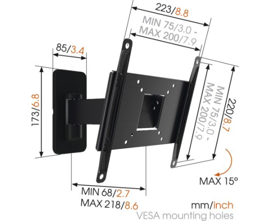 Vogels Wall mount MA2030-A1 Full motion 19-40 " Maximum weight (capacity) 15 kg Black TV un monitoru stiprinājumi, kronšteini
